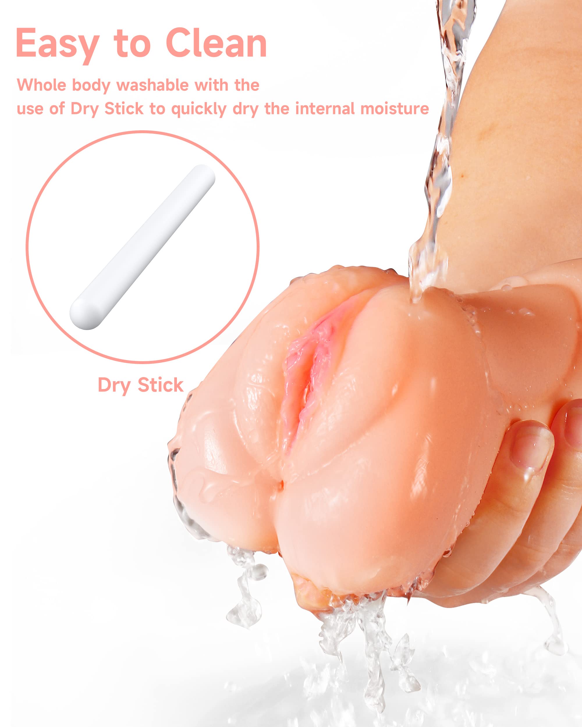 3 in 1 Male Masturbator Adult Sex Toys, Pocket Pussy with Real Mouth Tongue 3D Textured Vagina & Tight Anus & Drying Stick, Sex