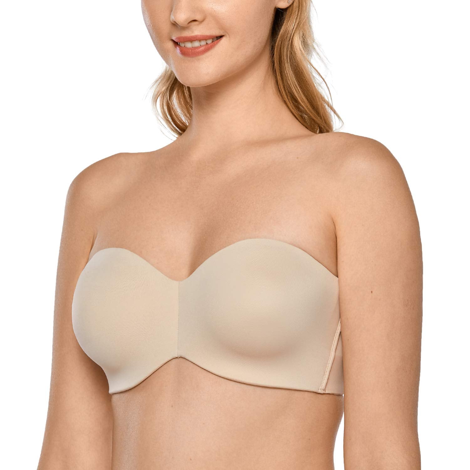 DELIMIRA Womens Strapless Bra Unlined Underwire Minimizer Plus Size Support Beige 40DD