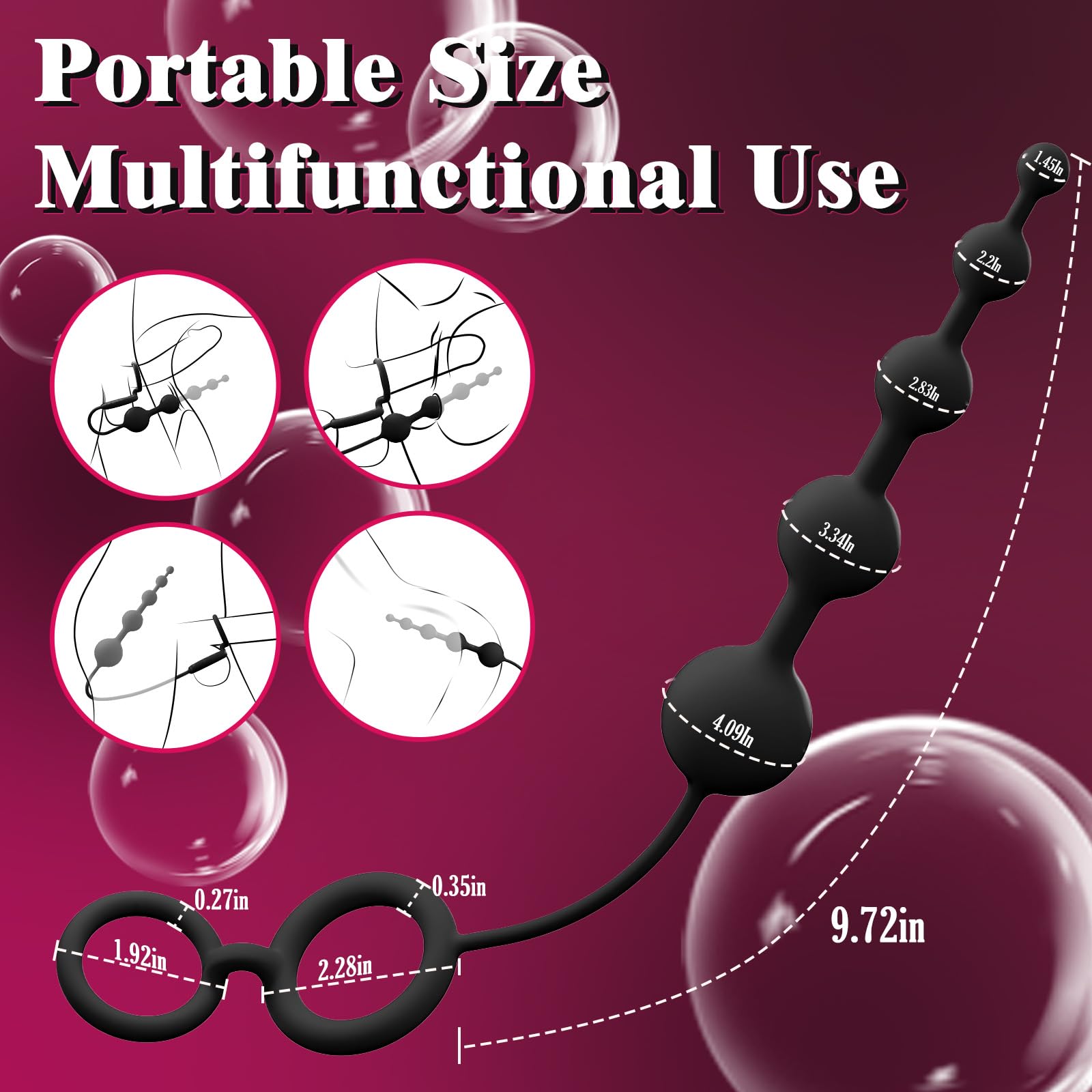 Anal Beads Butt Plug with Penis Cock Rings Adult Anal Sex Toys for Women Men, Flexible Silicone Anal Plug Prostate Massager Grad