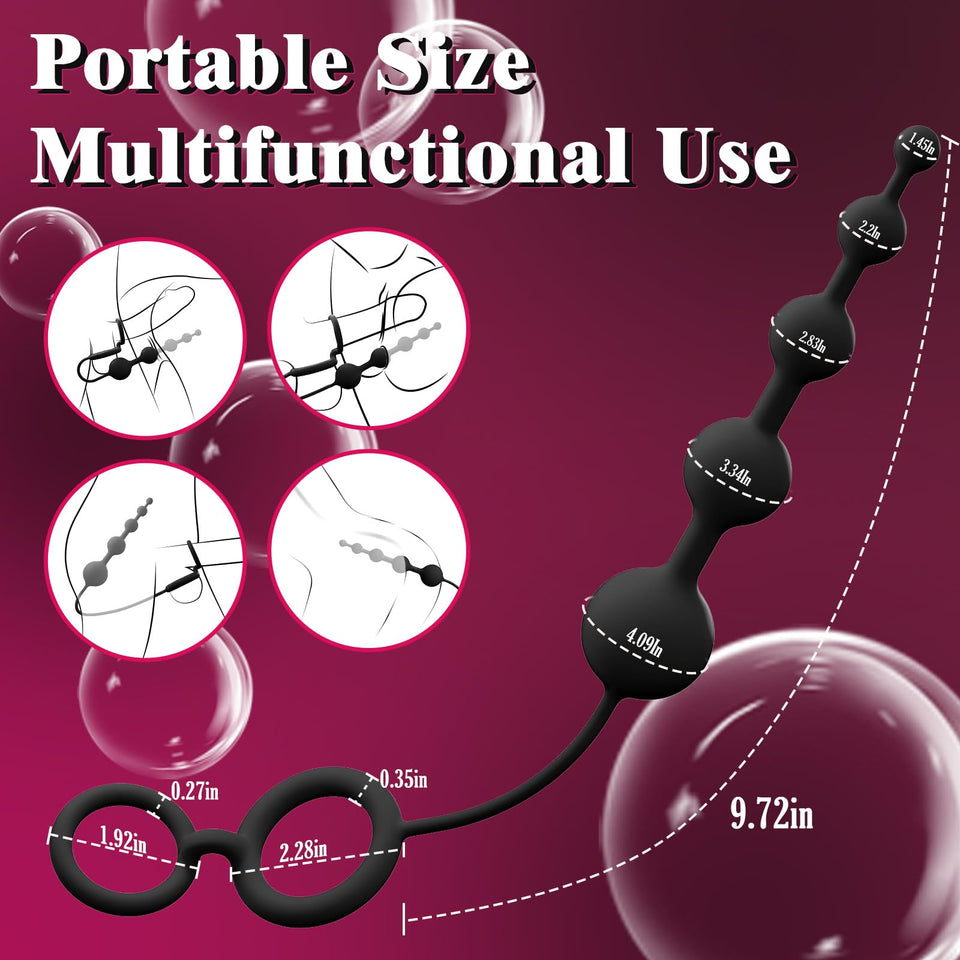 Anal Beads Butt Plug with Penis Cock Rings Adult Anal Sex Toys for Women Men, Flexible Silicone Anal Plug Prostate Massager Grad