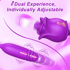 Rose Sex Toy for Women 3 in 1 Sex Stimulator G Spot Vibrator with 9 Tongue Licking & Thrusting Dildo Anal Toys Clitoral Stimulat