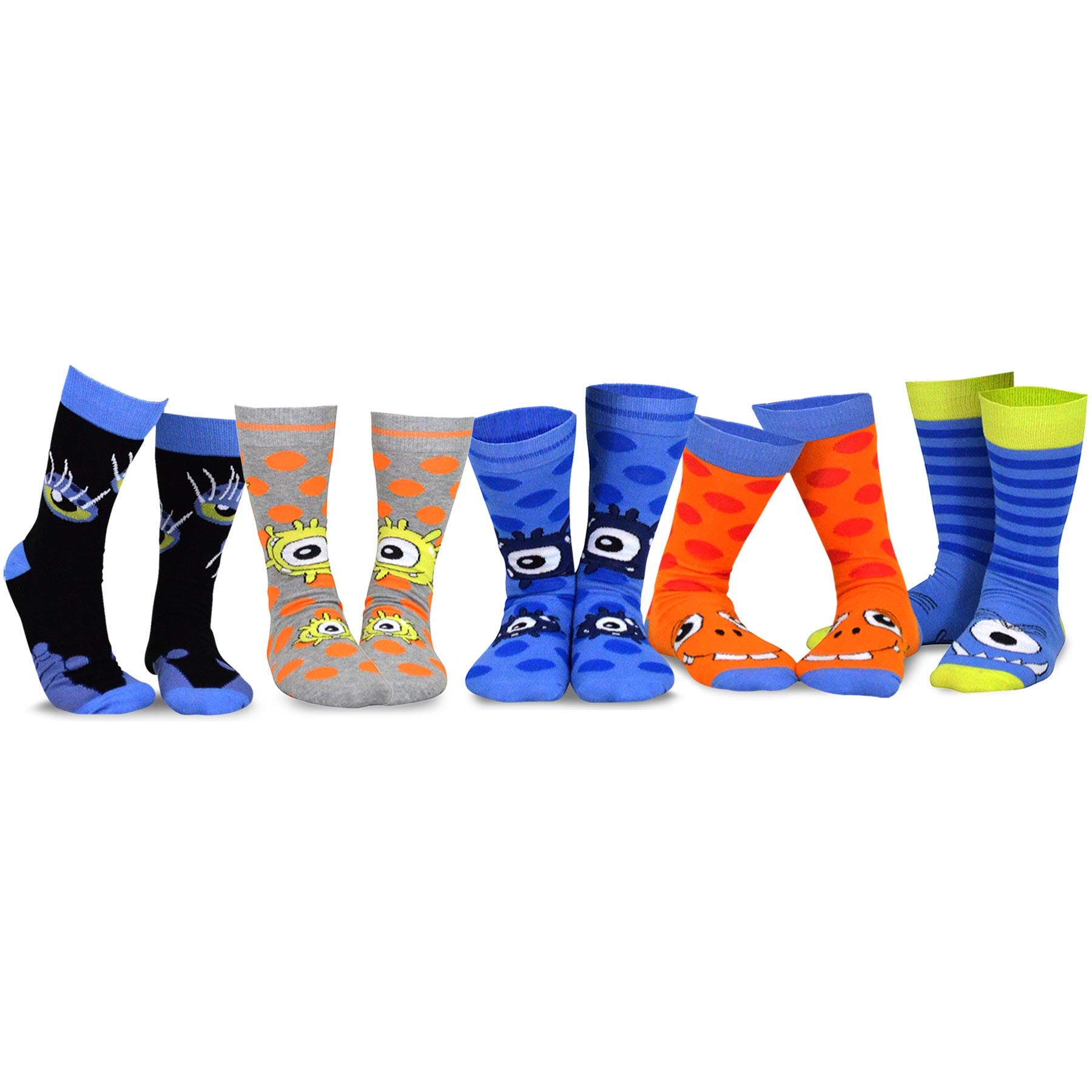 TeeHee Cool Novelty Crew Fun Socks 5-Pair for Women and Junior Halloween (Monsters-B)