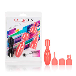 Calexotics Rechargeable Massager Kit, Powerful 3-Speeds Vibrator With 3 Silicone Pleasure Tips Orange Se-0062-60-2