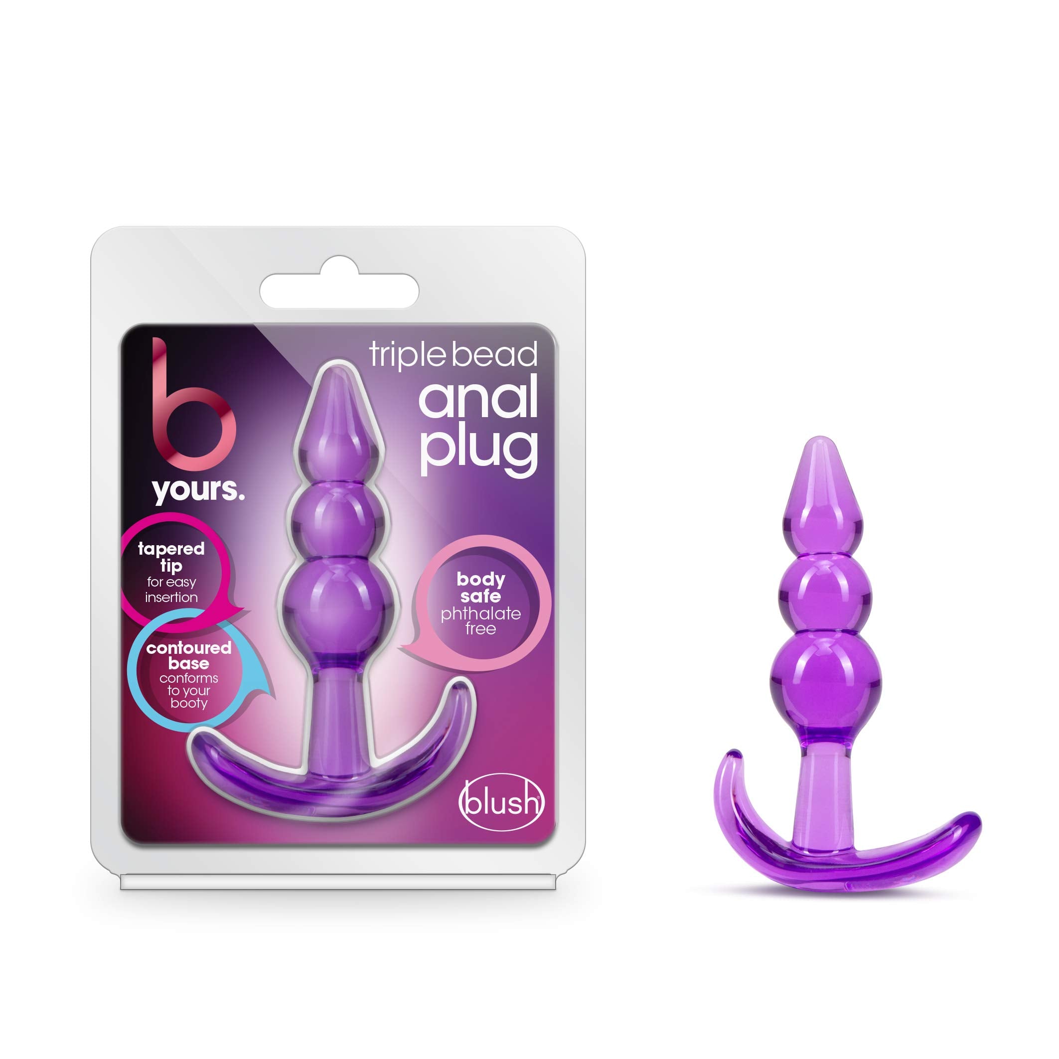 Blush Novelties B Yours Triple Beaded See Through Soft Flexible Easy Insertion Comfortable Butt Plug - 3 1/4 Inch Anchor Base Fr