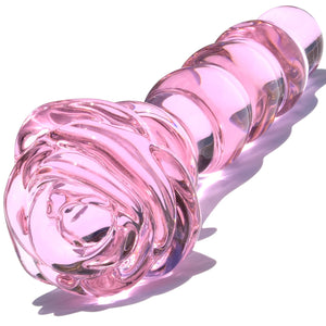 Glass Anal Beads Butt Plug Prostate Massager with Long Neck, Rose Round Base and 4 Gradual Beads Fetish Bum Plug Anal Dilator Ma