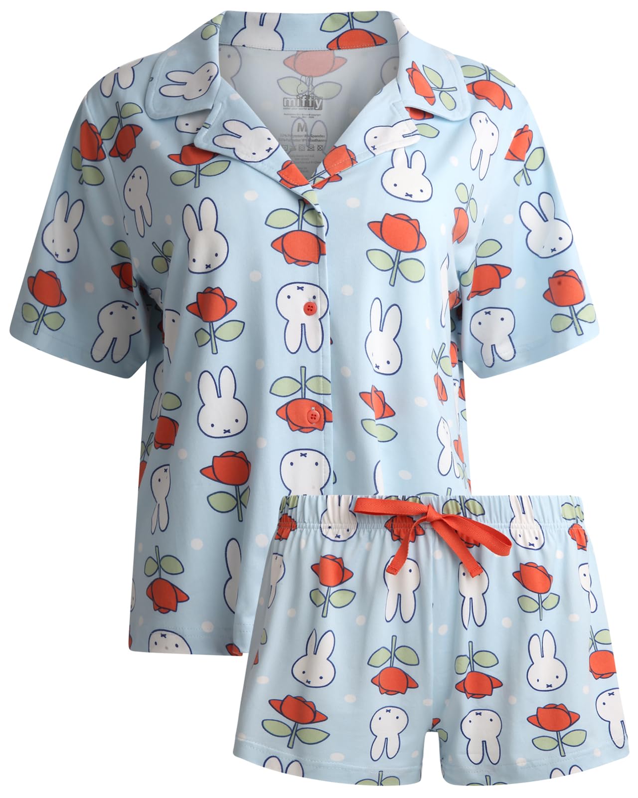 COCO BRANDS Miffy Womens Pajamas Set - 2 Piece Short Sleeve Sleep Shirt and PJ Shorts Womens Sleepwear Set (Sizes: S-XL), Size 