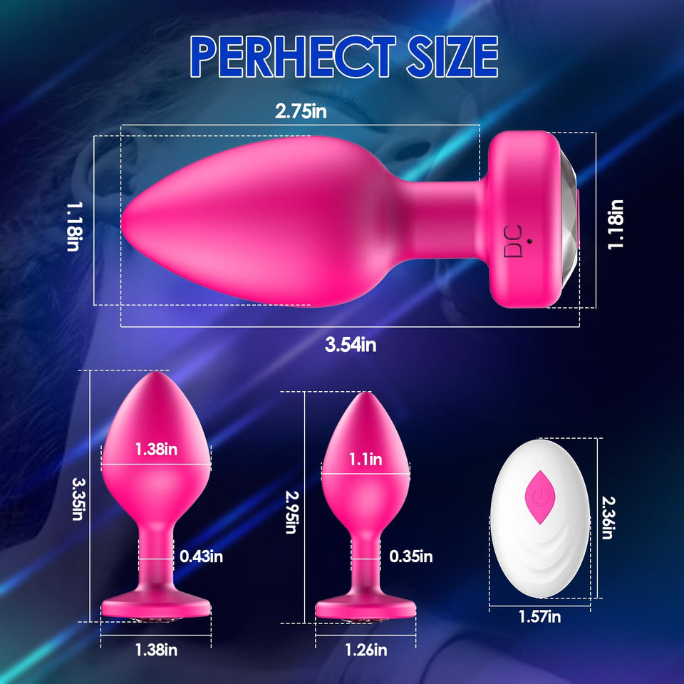 Anal Plug Sex Toys Vibrator- 3PCS Silicone Anal Toys Butt Plug Training Kit with Remote Control 10 Frequency Vibration, Vibratin