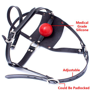 Panel Mouth Gag Harness Gag - Davidsource Panel Gag with Silicone Solid Ball Gag Lockable Leather Head Harness Bondage Gag BDSM