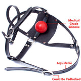 Panel Mouth Gag Harness Gag - Davidsource Panel Gag with Silicone Solid Ball Gag Lockable Leather Head Harness Bondage Gag BDSM