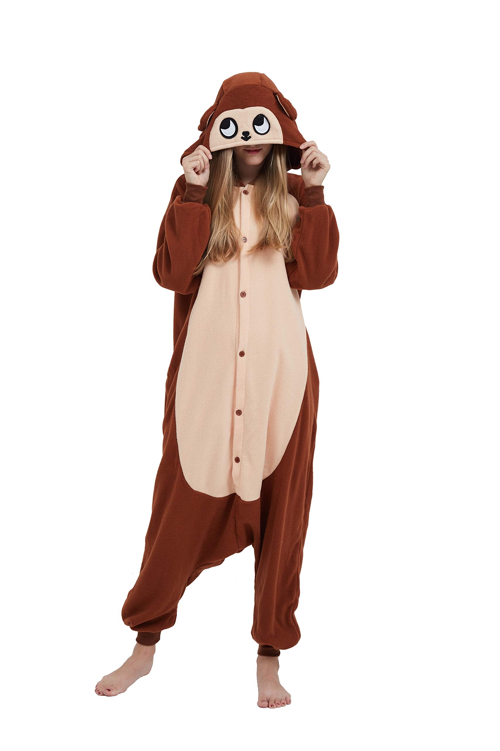 SimZoo Adult Animal Onesie Pajamas, Men and Womens Monkey Costume Sleepwear, One-Piece Unisex Homewear Large
