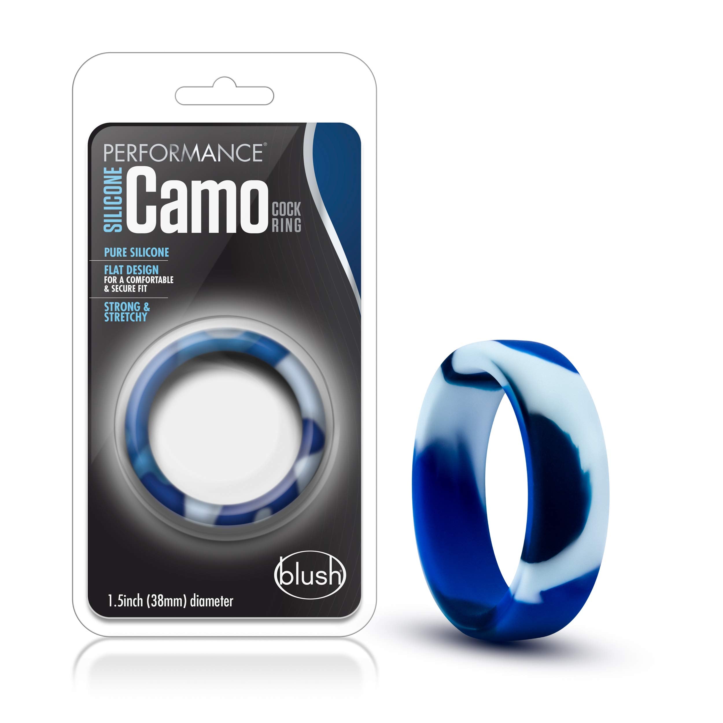 Blush Novelties Performance Silicone Camo Cock Ring - 1.5 Width - Stretches for Secure Fit - Satin Smooth UltraSilk Will Not Pul