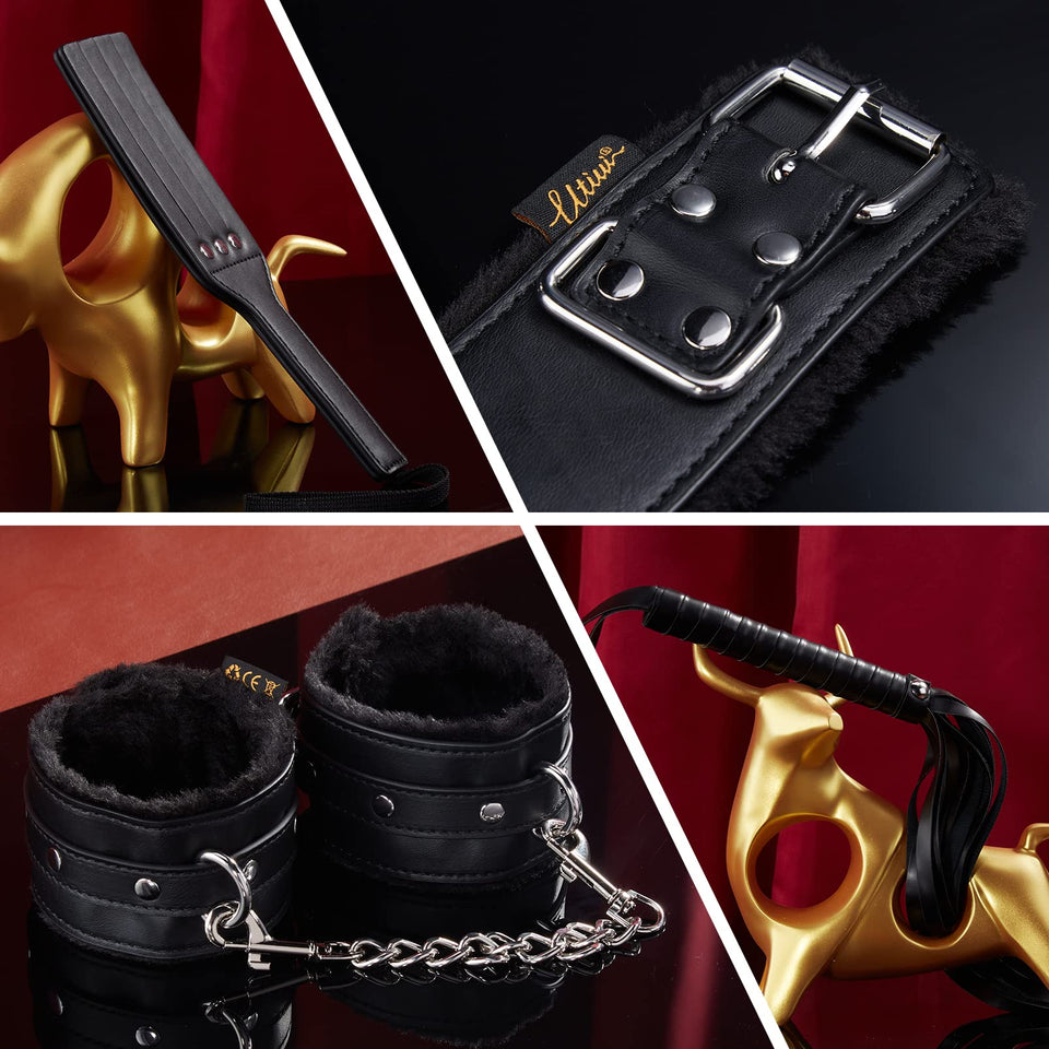 Sex Bondage BDSM Kit Restraints - UTIMI Upgrade Restraint Sets with Adjustable Handcuffs Collar Ankle Cuff Dice Beads Anal Plug