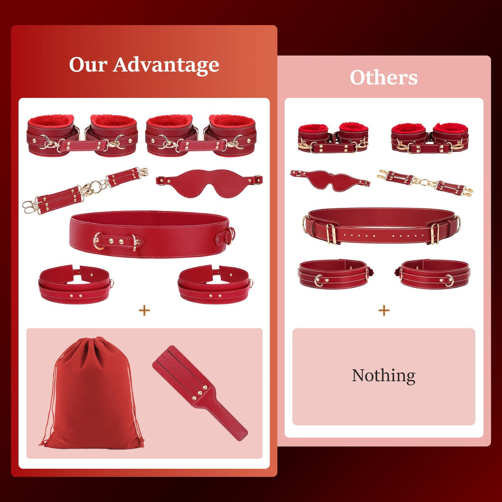 Sex Bondage BDSM Toys Kit, Upgrade 11 Pcs Couples Restraints Toy Set with Adjustable Hand/Ankle/Thigh Cuffs Blindfold Cross Stra