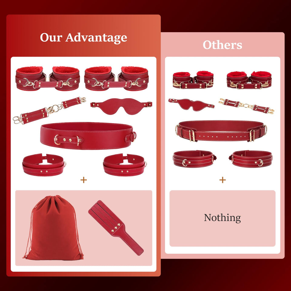 Sex Bondage BDSM Toys Kit, Upgrade 11 Pcs Couples Restraints Toy Set with Adjustable Hand/Ankle/Thigh Cuffs Blindfold Cross Stra