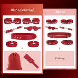 Sex Bondage BDSM Toys Kit, Upgrade 11 Pcs Couples Restraints Toy Set with Adjustable Hand/Ankle/Thigh Cuffs Blindfold Cross Stra