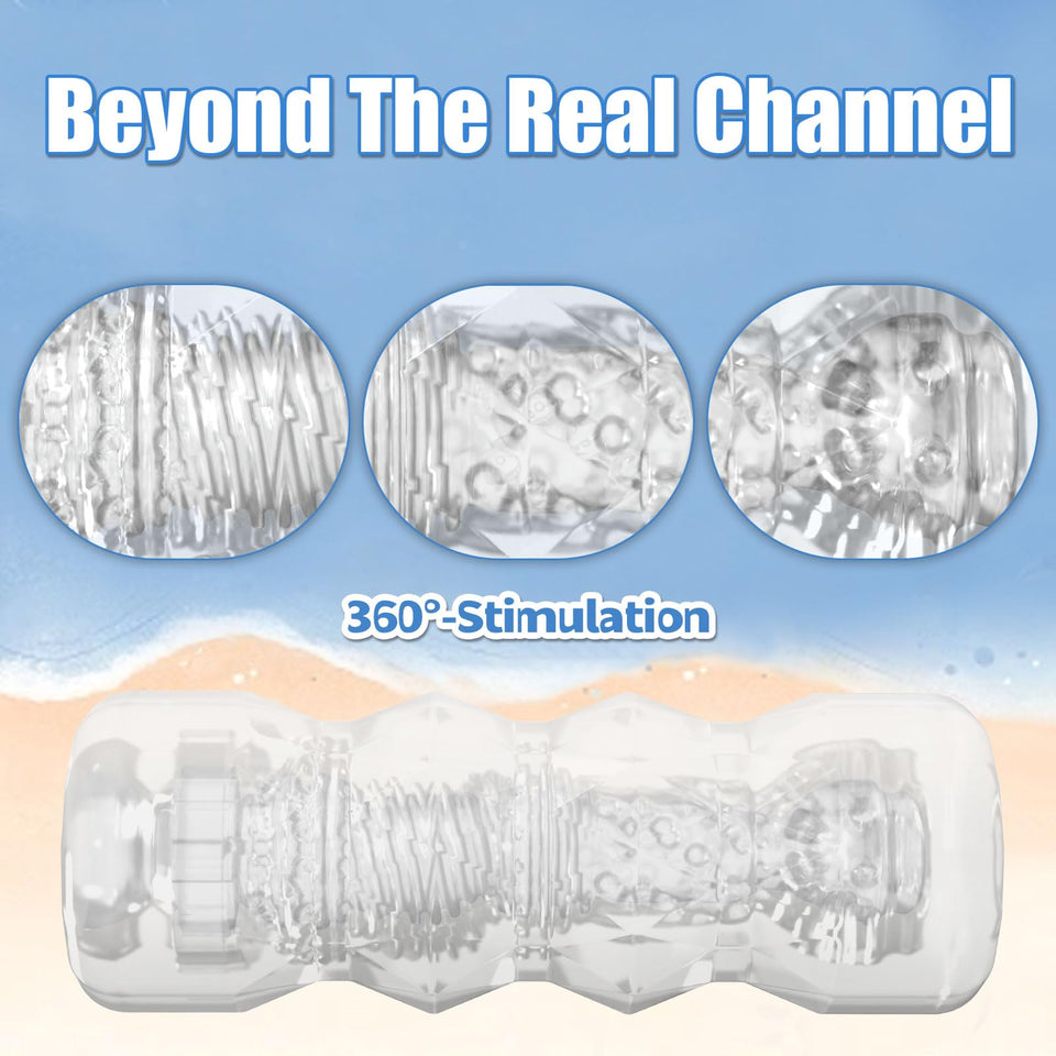 Pocket Pussy Male Masturbators, Portable Transparent Male Stroker Sex Toys with 3D Textured, Reusable Blowjob Toys with Storage