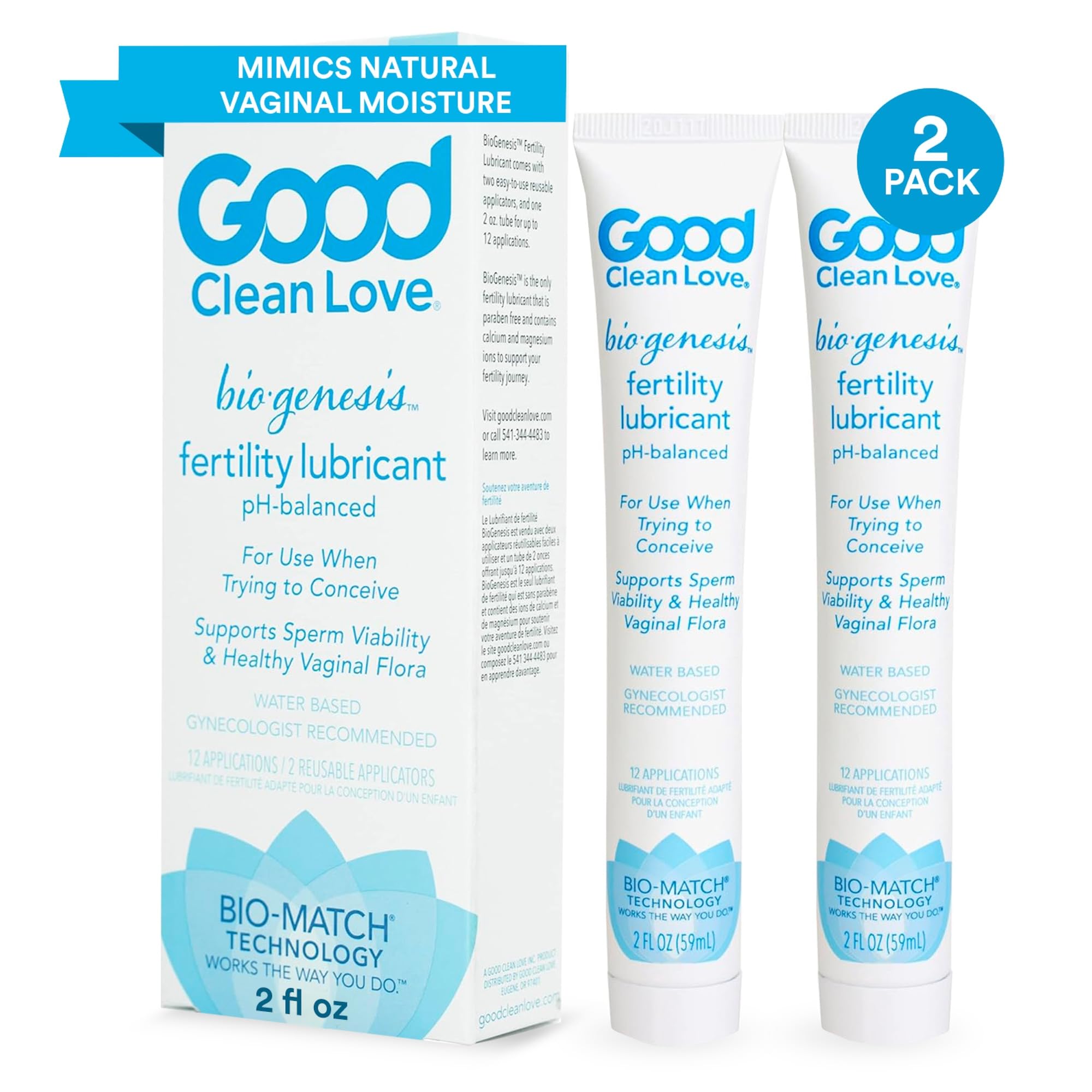 Good Clean Love Biogenesis Fertility-Friendly Lubricant, Water-Based Lube for Women & Couples Trying to Conceive, With Magnesium