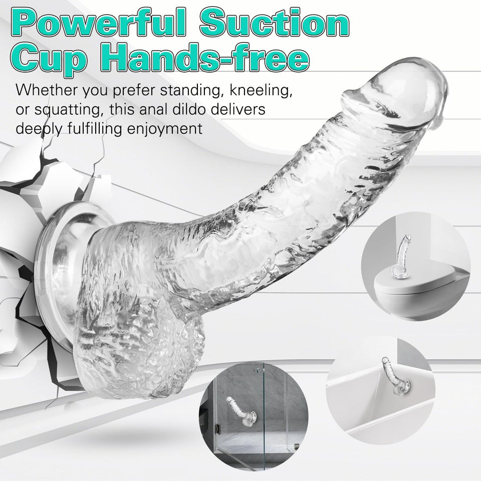 Clear Realistic Dildo, 7.3 Inch Feels Like Skin Body-Safe Material, with Strong Suction Cup for Hands-Free Play, Adult Sex Toys