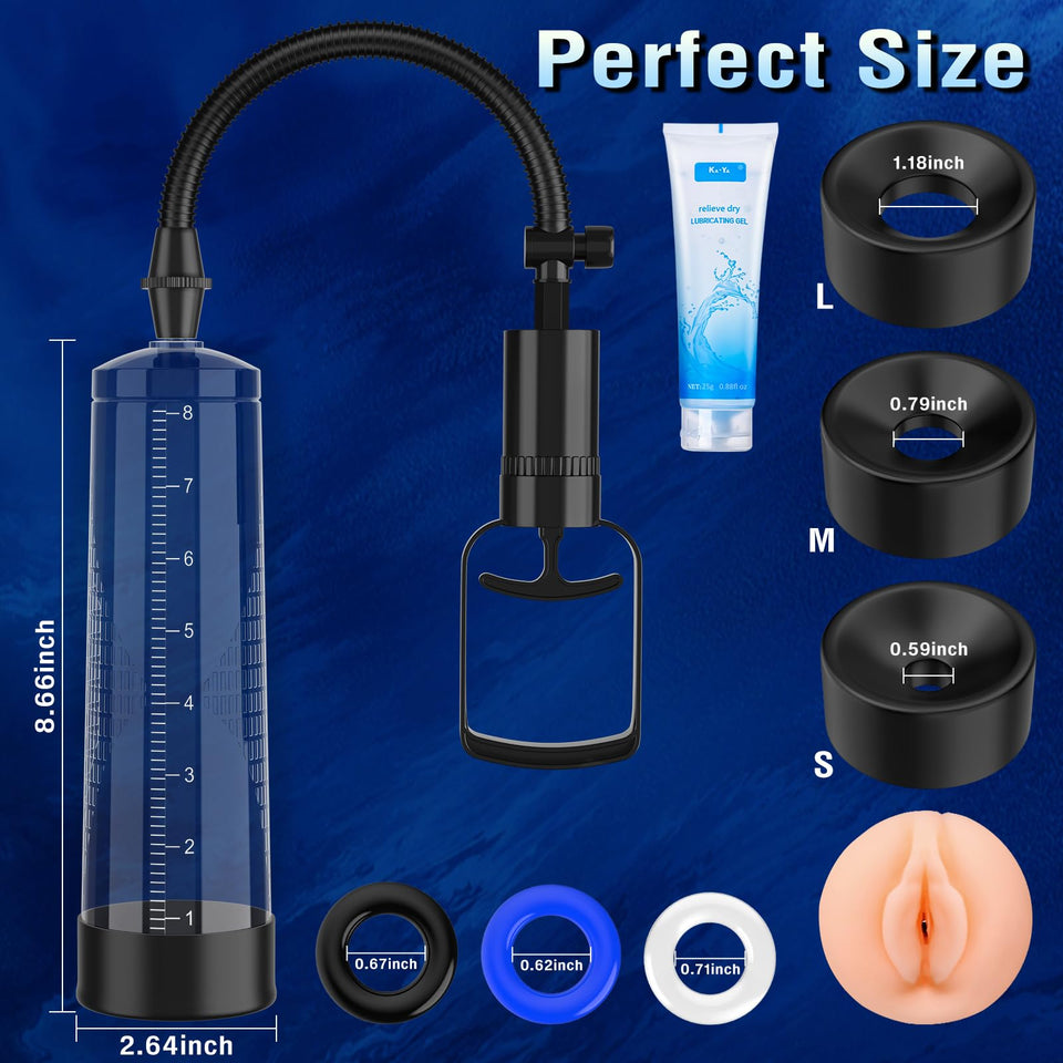 Penis Pump Sex Toys for Men,9 Pcs Vacuum Pene Enlargement Male Sex Toys Kit,for Men Stronger Lasting Bigger Erections with Mastu