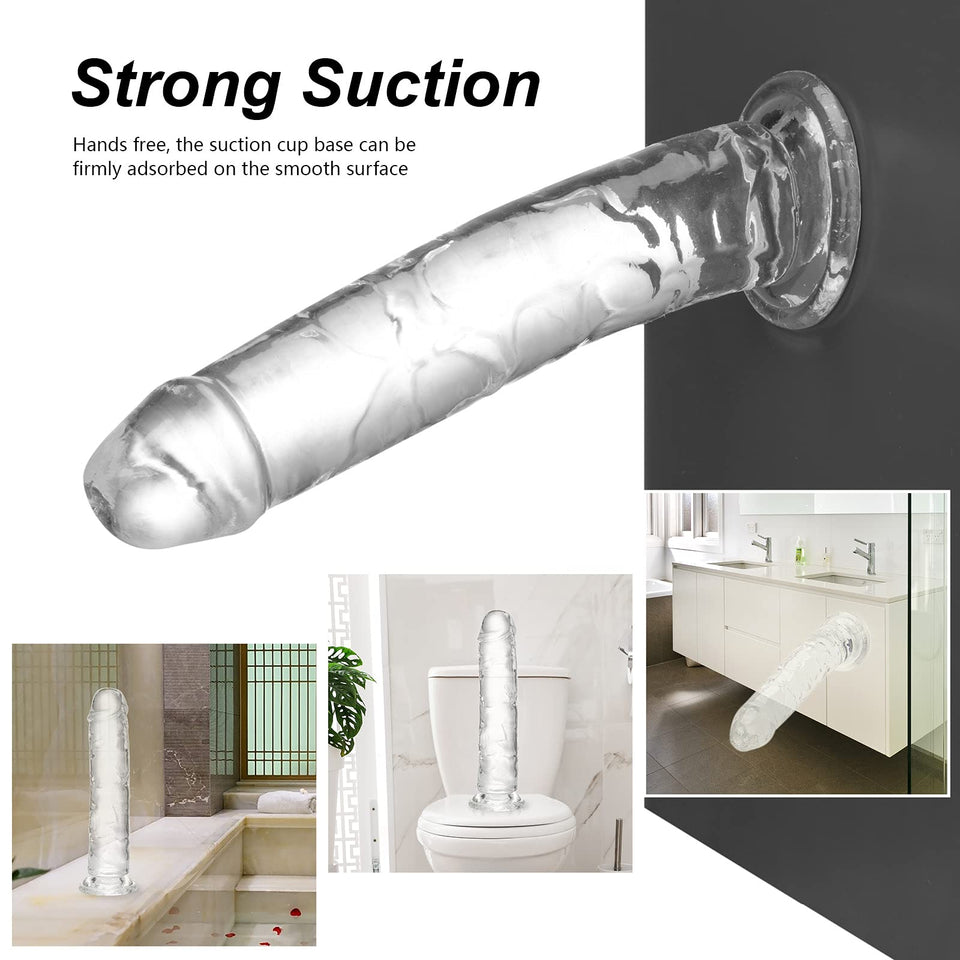 Transparent Dildo 7.7 inch,Strong Suction Cup - Crystal Clear G-Spot Realistic Toys, Soft and Flexible Adult Sex Toy