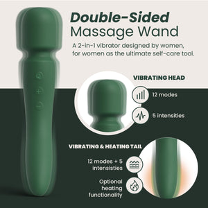Quinn Dual-Sided Vibrator Wand - Adult Sex Toy - Heating, 12 Vibrating Modes, 5 Powerful Speeds - Sexy Clitoral Stimulator Massa
