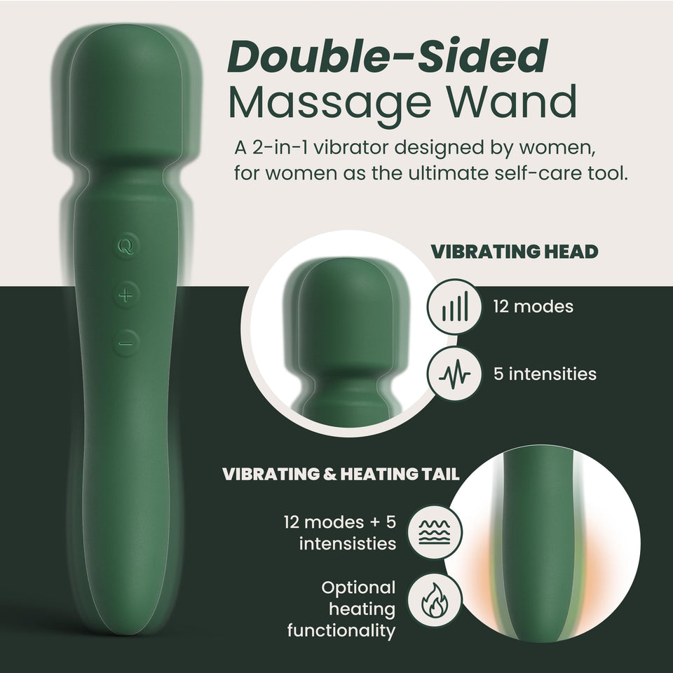 Quinn Dual-Sided Vibrator Wand - Adult Sex Toy - Heating, 12 Vibrating Modes, 5 Powerful Speeds - Sexy Clitoral Stimulator Massa