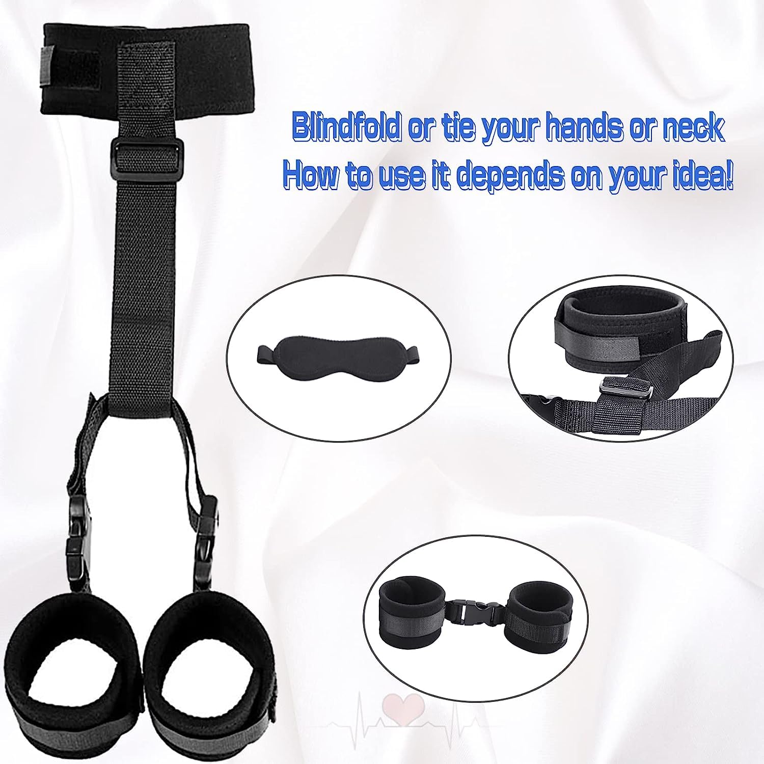BDSM Neck to Wrist Restraints Bondage Set - Behind Back Handcuffs Collar with Blindfold Adjustable Bondage Set Bed SM Games Play