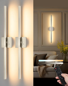32 Inch Battery Operated Wall Sconce Set Of 2, Wireless Rechargeable Wall Sconces With Remote Control, 3000K/4500K/6000K Dimmabl