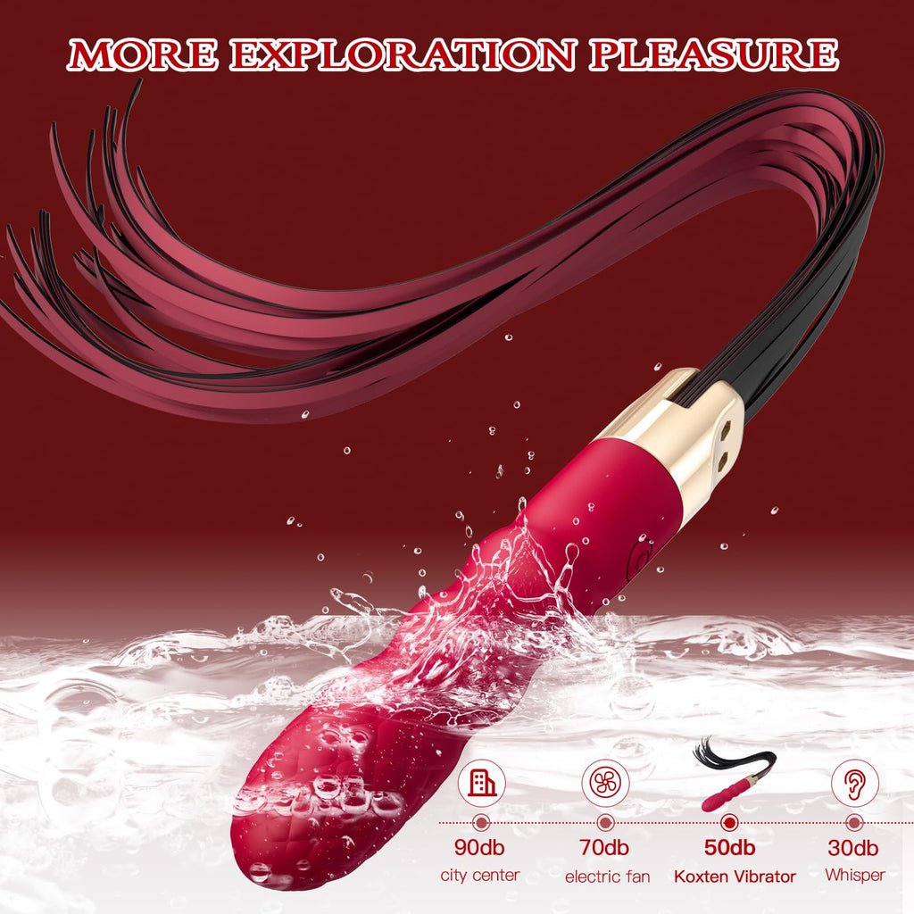 Sex Whip with G Spot Vibrators - BDSM Leather Sex Whips Female Sex Toys Dildo Vibrator with 10 Vibrating Pattern, Couples Adult