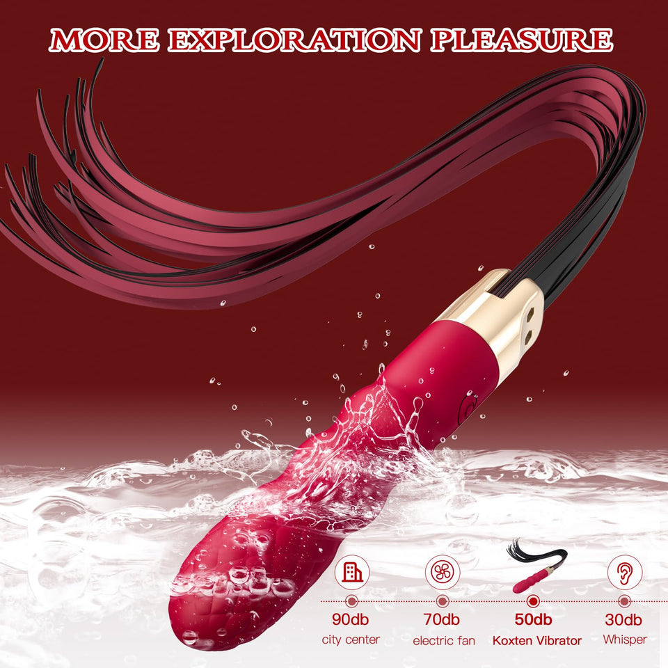 Sex Whip with G Spot Vibrators - BDSM Leather Sex Whips Female Sex Toys Dildo Vibrator with 10 Vibrating Pattern, Couples Adult