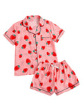 Verdusa Pajamas For Women Set 2 Piece Summer Pajama Sets Cute Pjs Lounge Matching Button Shirt with Shorts Red Small