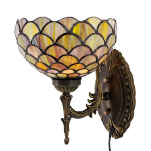 Avivadirect Tiffany Wall Sconce Lamp Plug In Or Hardwire Wall Light With 8 Inch Brown Fish Scales Stained Glass Lampshade 8X10.5