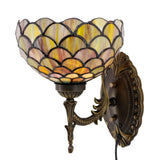 Avivadirect Tiffany Wall Sconce Lamp Plug In Or Hardwire Wall Light With 8 Inch Brown Fish Scales Stained Glass Lampshade 8X10.5