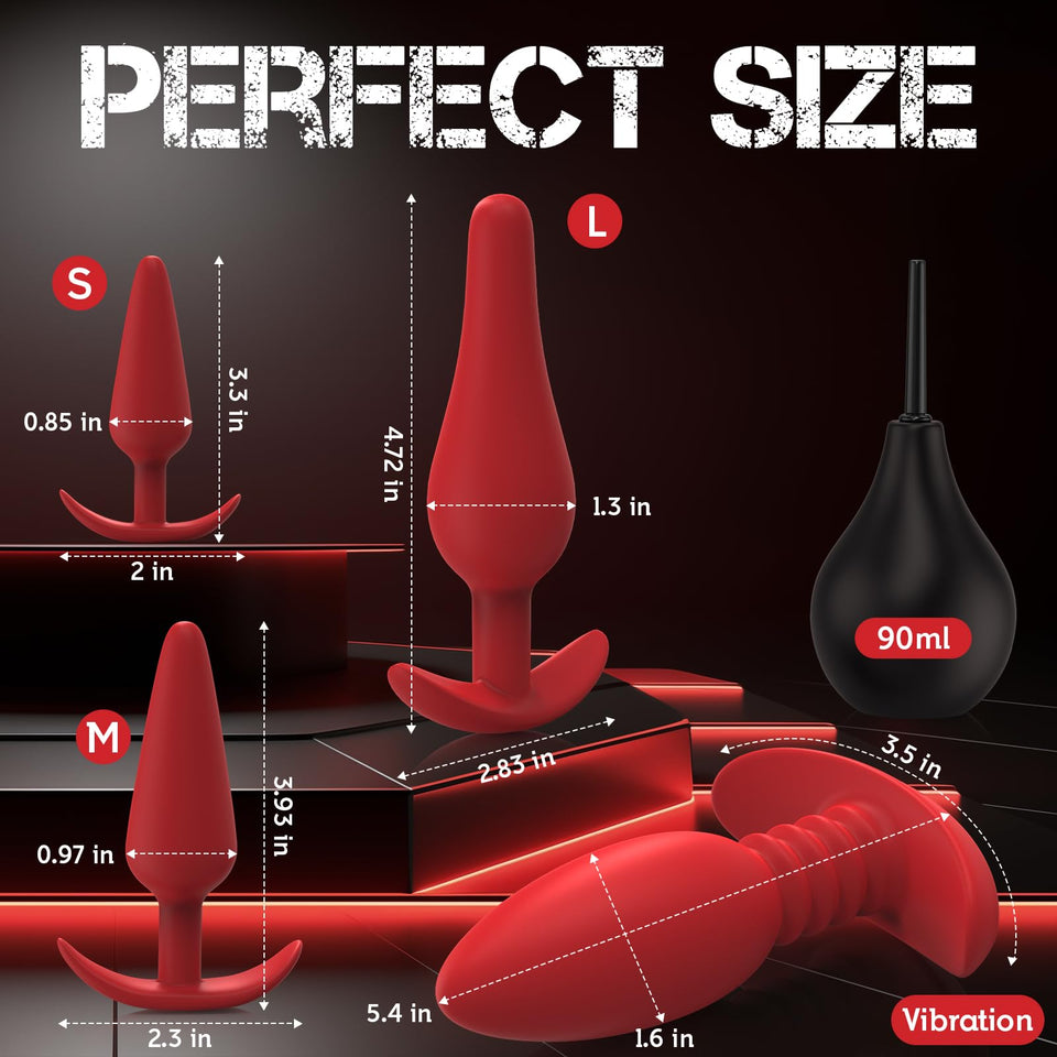 Linsecn Anal Plug Vibrating Butt Plug - 5PCS Anal Toys with 10 Vibration Modes, Anal Training Kit Prostate Massager, Remote Cont