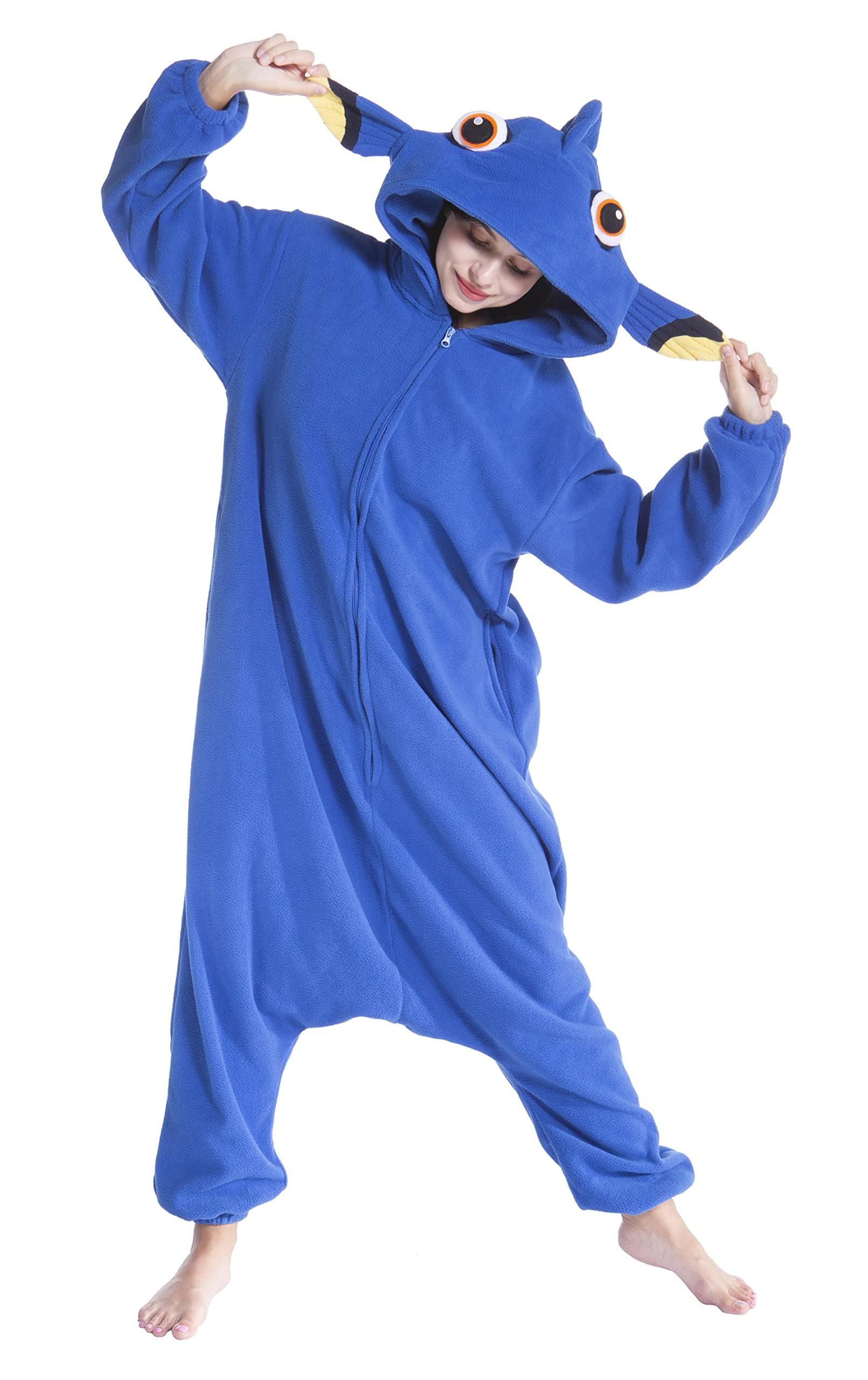 SimZoo Adult Animal Onesie Pajamas, Men and Womens Fish Costume Sleepwear, One-Piece Unisex Homewear Medium