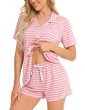 SWOMOG Womens Button Down Pajamas Set Short Sleeve Sleepwear Bride Soft Pj Lounge Sets XS-3XLPink Strip Medium