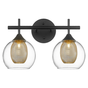 Audickic Black And Gold Bathroom Light Fixture, Farmhouse Wall Sconce Lighting With Clear Glass And Honeycomb Metal Shade, 2-Lig