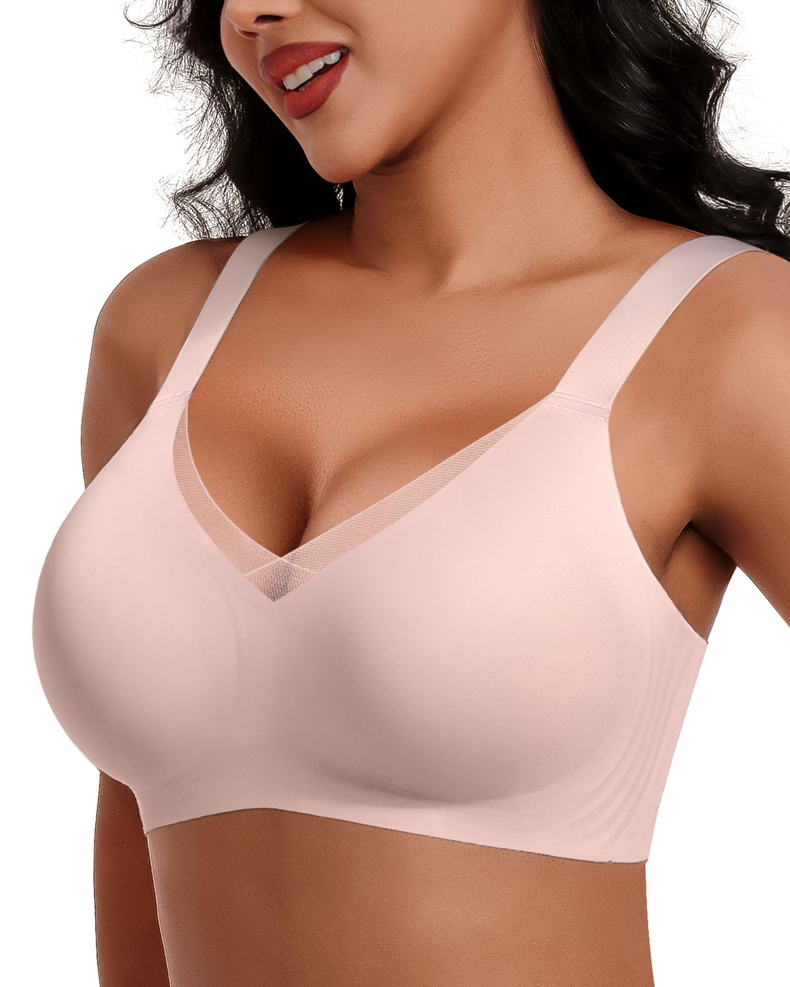 HORISUN Supportive Bras for Women Seamless Bralettes Mesh Lace Wireless Support Softly Padded Bra Comfort Bras for Women No Unde