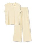Ekouaer Lounge Sets for Women 2 Piece Outfits Knit Cap Sleeve PJ Tops Long Pajama Pants Casual Sweater Set Beige XXL