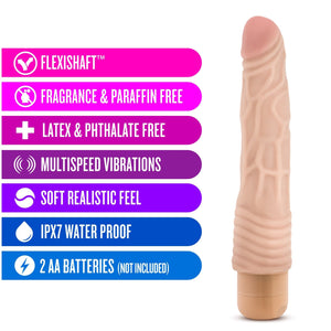 Blush Dr Skin Vibe 2 - Feels Real Realistic 9 Inch Long Vibrating Dildo - 1.5 In. Width - Ipx7 Waterproof - Soft Body Safe - Mul