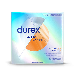 Durex Air Condoms Extra Thin, Transparent Natural Rubber Latex Condoms for Men, Wide Fit, FSA & HSA Eligible, 24 Count