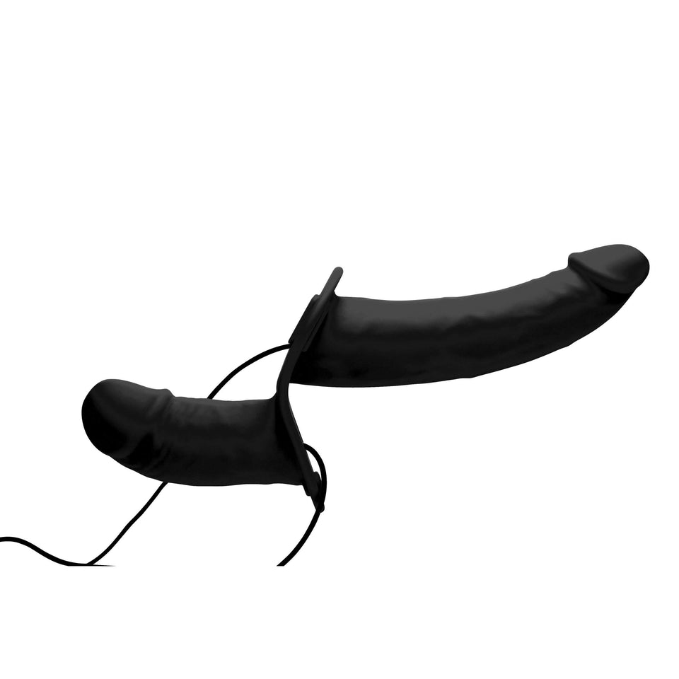 Strap U Power Pegger Silicone Vibrating Double Pleasure Dildo With Harness Black