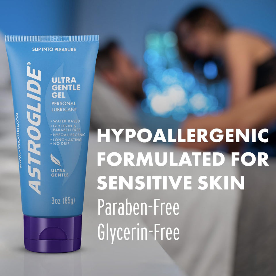 Astroglide Ultra Gentle Sex Lube Gel (3 Oz.) | Water Based Personal Lubricant For Men, Women, Couples | No Parabens Or Glycerin And Hypoallergenic
