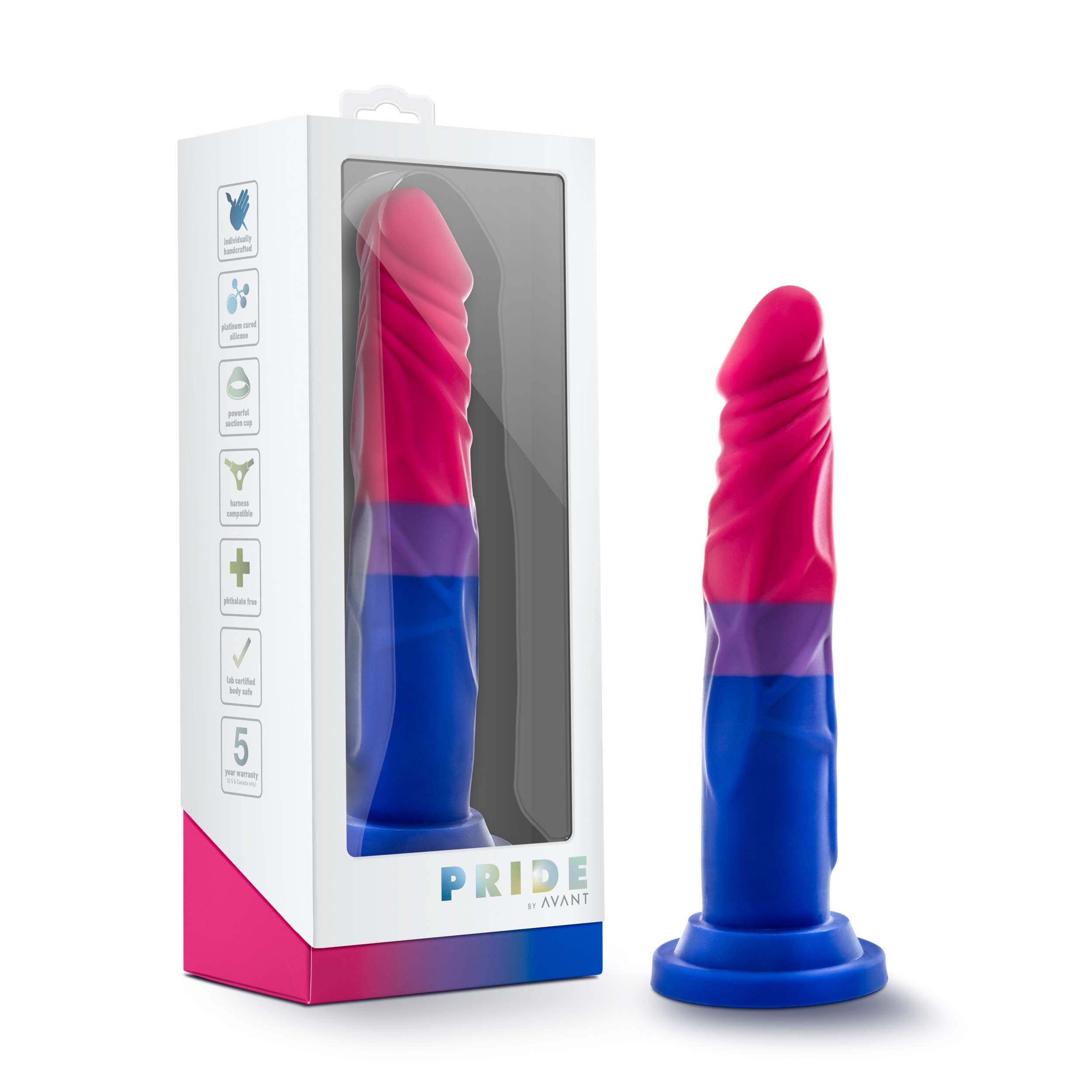 Blush Novelties Avant Pride P8 - Love Silicone LGBT Multi Color 7.5 Inch Dildo Suction Cup Strap On Harness Compatible Sex Toy f
