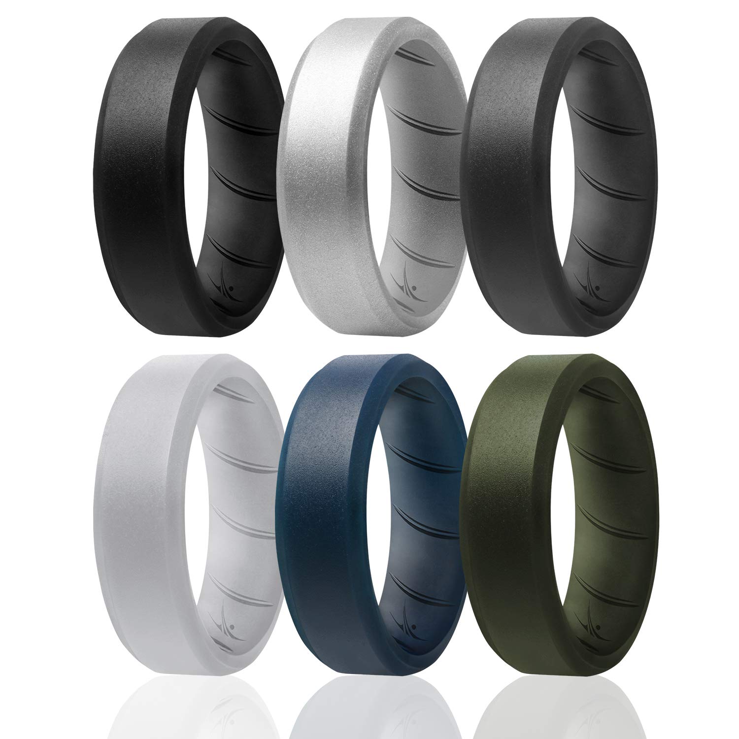 Silicone Wedding BR 8mm Ring Set - Basic-Metal by ROQ for Men - 6 x 7 mm Ring