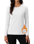 MAGCOMSEN Womens Fleece Tops Long Sleeve Thermal Pullover Undershirt Moisture Wick Running Hiking Shirts Warm White
