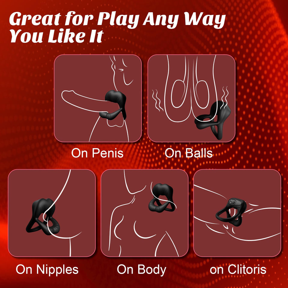 Vibrating Cock Ring with Sexy Lip Clitoris Stimulator, Stretchy Penis Ring Sex Toys for Men Erection Couples Kinky Pleasure Vibr