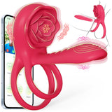 Vibrating Cock Ring Penis Sleeve with Rose Clitoral Stimulator, Penis Ring Vibrator Couples Adult Sex Toys for Men Women, Male F