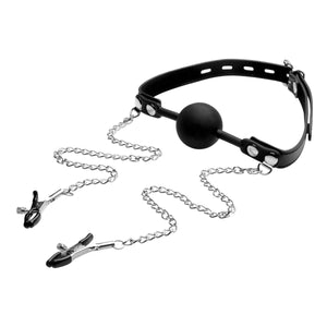 Silicone Ball Gag W/Nipple Clamps
