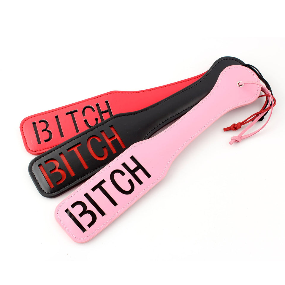 LoveSex PU Leather ''BITCH'' Spanking Whip Paddle Adult Sex Bondage Restraint Toy Pink